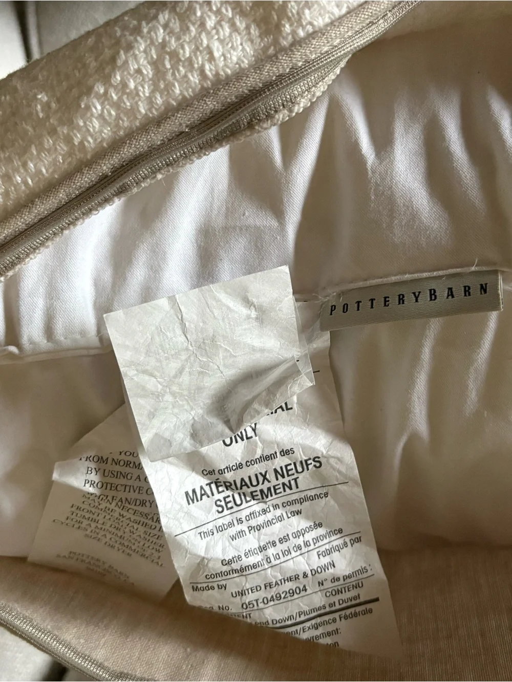 Pottery Barn Cream Linen Cotton Throw Pillows